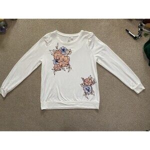 Cato Limited Edition White Floral Pearl Embroidered Top Size M